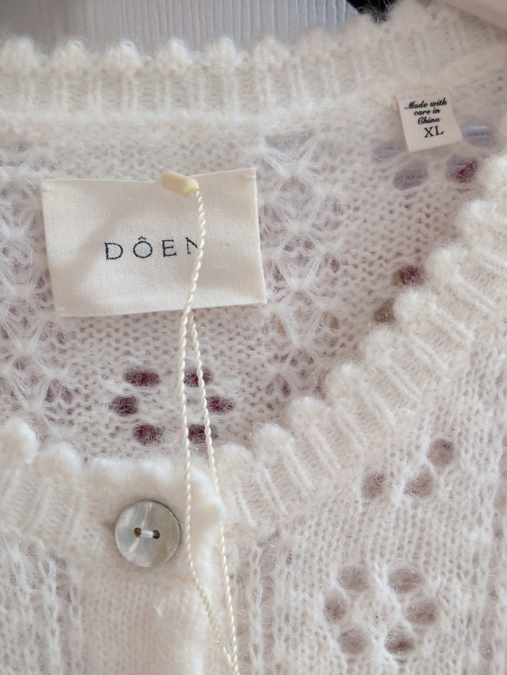 PRICE IS FIRM - DOEN Emery Pointelle Cardigan XL In Swan - Picture 4 of 12